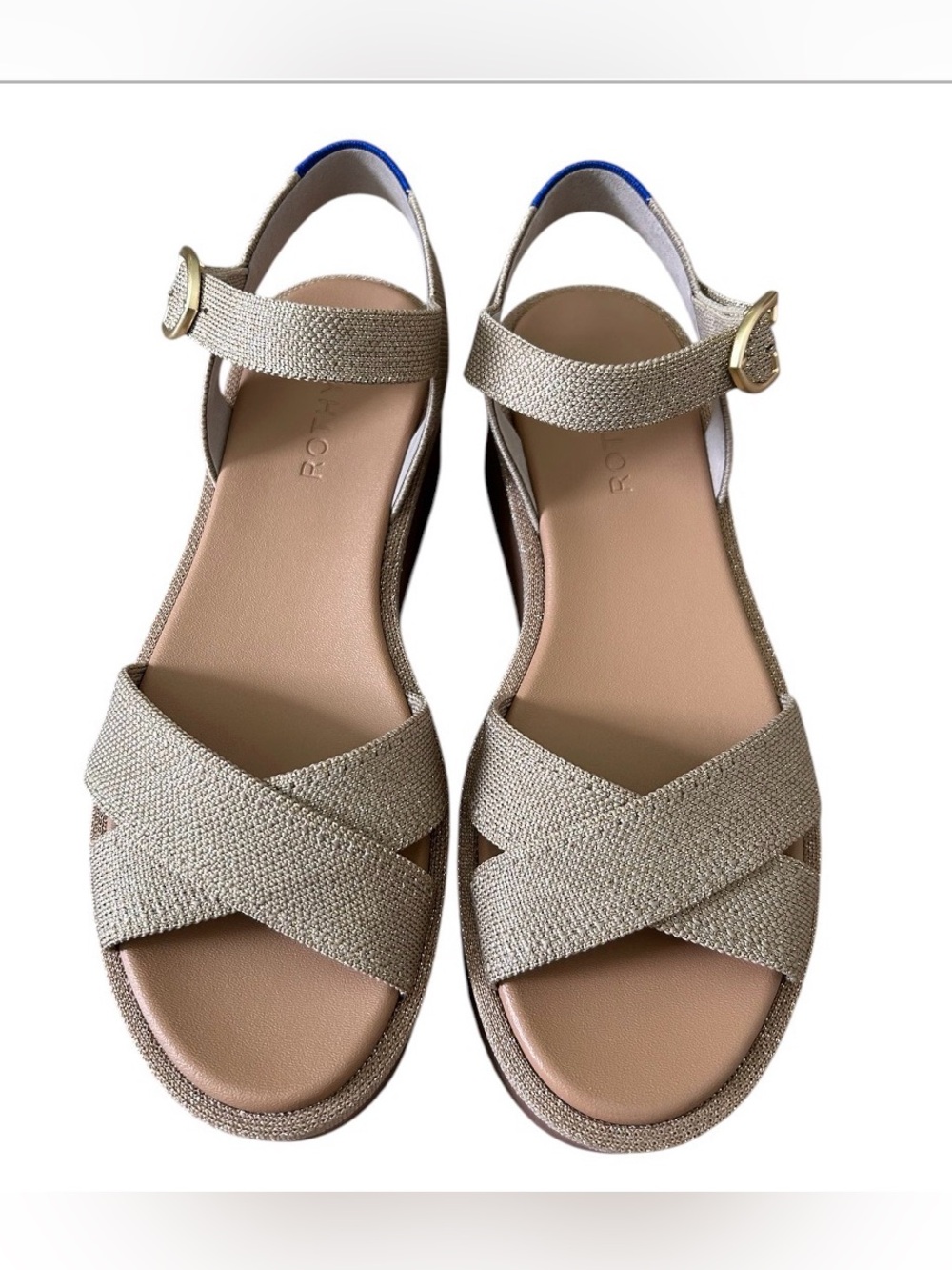 Rothy's The Criss-Cross Lightweight Wedge Sandal Gold metallic Size 9